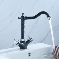 GreatDEshop2021 Badarmatur Wasserhahn Retro Armatur Elegant Einhebel Armatur Waschtischarmatur Kreuzgriff Waschbecken Einhandmischer Spültischarmatur Zweigriff für Küche Bad Schwarz