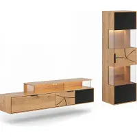 Feldmann-Wohnen Wohnwand Tirano Wohnzimmer-Set Massivholz geölt Ausführung wählbar,Hängevitrine, Lowboard,Eiche Natur / Absetzung schwarz / Hirnholz