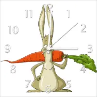 Wallario Design Wanduhr Lustiger Hase mit Möhre im Comic Stil aus Echtglas, Größe 30 x 30 cm