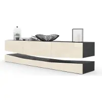 Vladon Lowboard City, Germany, TV-Kommode mit Sockelelement, 1 offenem Fach und 3 Schubkästen, Schwarz Hochglanz/Creme Hochglanz (178 x variabel x 39 cm)