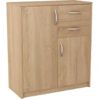 Matkam Kommode 2-türig, mit zwei Schubladen | H/B/T 85 x 74 x 35 cm, Griffe in satinierter Metall-Optik | Schublade B/T 32 x 33 cm, Führungsschienen und Scharniere aus Metall (Sonoma Eiche)