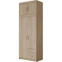 Mirjan 24 Kleiderschrank Elena 2D3S + Schrankaufsatz, Drehtürenschrank, Garderobe mit vier Drehtüren und drei Schubladen, Kleiderstange (Farbe: Sonoma Eiche)