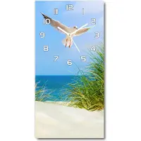 Tulup Wanduhr aus Glas – 30x60 cm - Glasbild - Glasuhr - Gehärtetes Glas -Seemöwe über den Dünen