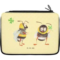 Mr. & Mrs. Panda Mäppchen Hummeln Kleeblatt - Gelb Pastell - Geschenk, Hummel, Etui, Federmäppchen, Biene Deko, Schlampermäppchen, glücklich Werden, Lustige Sprüche, sein