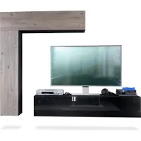 Vladon Wohnwand Taurito, Germany, Schwarz matt/Eiche Nordic - Moderne Anbauwand für Ihr Wohnzimmer (320 x 182 x 39 cm)