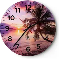 ARTTOR Wanduhr - Rund - Glasuhr - Strand Meer Palme - 30x30cm - Schleichendes Uhrwerk - Lautlos - zum Aufhängen bereit - Dekoration Modern - Wanddekoration aus Glas - C4AR30x30-3912