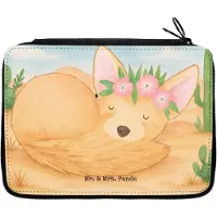 Mr. & Mrs. Panda Federmappe Wüstenfuchs Blumen Design - Weiß - Geschenk, Afrika, Etui, Federmäppchen, Federtasche, Mäppchen, Blumenkranz, Wüste, Bleistiftetui, Glücklich
