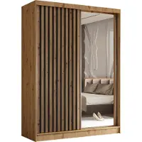 Masseno Schiebetürenschrank LAMELLO 160 cm Kleiderschrank Schlafzimmer Schrank 2-türig mit Spiegel und Lamellen Eiche Artisan