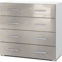 Vladon Sideboard Pavos, Kommode mit 4 Schubladen, Weiß matt/Sandgrau Hochglanz (76 x 72 x 35 cm)