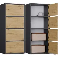 BDW , Kommode mit 4 Türen, ALMA, Tip-ON System, 50×119×40cm, Anthrazit / Eiche Artisan