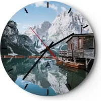 ARTTOR Wanduhr - Rund - Glasuhr - Cottage Oben Der See - 40x40cm - Schleichendes Uhrwerk - Lautlos - zum Aufhängen bereit - Dekoration Modern - Wanddekoration aus Glas - C3AR40x40-4837