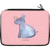 Mr. & Mrs. Panda Schreibmappe Einhorn Nashorn - Rot Pastell - Geschenk, Bleistiftetui, Federmäppchen, Glitzer, Schlampermäppchen, Regenbogen, Lustig, Etui, Mäppchen, Zoo
