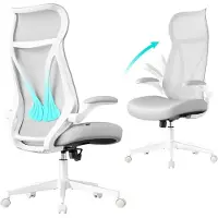 Songmics Bürostuhl, Schreibtischstuhl, ergonomische Rückenlehne, höhenverstellbar, hochklappbare Armlehnen, Drehstuhl mit Kopfstütze