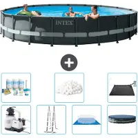 Intex Round Ultra XTR Frame Swimming Pool – 610 x 122 cm – inklusive Pumpe – Leiter – Bodenplane – Abdeckung Wartungspaket - Filterbälle - Solarmatte