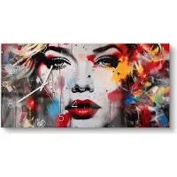 DEQORI Glasuhr 60x30 cm Zahlen 'Pop Star Farbexplosion' Wanduhr Glas Uhr Design leise Küchenuhr