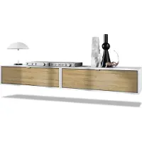 Vladon 2er-Set TV Board Lana 100, Germany, Lowboards je 100 x 29 x 37 cm mit viel Stauraum, Korpus in Weiß matt, Fronten in Eiche Natur | Große Farbauswahl