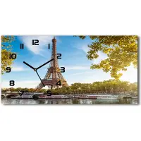 Tulup Wanduhr aus Glas – 60x30 cm - Glasbild - Glasuhr - Gehärtetes Glas - schwarze-zeiger - Eiffelturm Paris