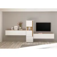 Empinio24 Wohnwand 350 cm Eiche Weiss 3-teilig Nr 14 BOSTON + Beleuchtung