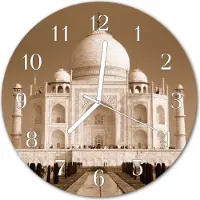 Tulup Glasuhr Wanduhr Küchenuhr Echt-Glas 30fi cm Taj Mahal sepia