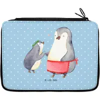 Mr. & Mrs. Panda Etui Pinguin mit Kind - Blau Pastell - Geschenk, Schreibetui, Mäppchen, Mutter, Muttertag, Schlampermäppchen, Federmäppchen, Bleistiftetui, Familie