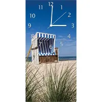 Wallario Design Wanduhr Strandkorb aus Echtglas, Größe 30 x 60 cm