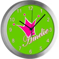 CreaDesign Kinderzimmer Funkwanduhr, Funkuhr Wanduhr Kinder, Krone grün rosa 25 cm