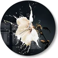 DEQORI Glasuhr Ø50 cm Zahlen 'Milchige Blüte' Wanduhr Glas Uhr Design leise