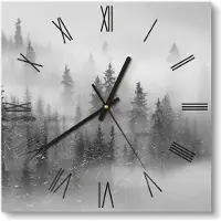 DEQORI Glasuhr 30x30 cm Römisch 'Nebelwald Stille' Wanduhr Glas Uhr Design leise Küchenuhr