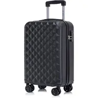 YONSLY Koffer Trolley Reisekoffer Suitcase, Rollkoffer Handgepäck ,mit 4 Rollen360°, Hartschalenreisekoffer, Zahlenschloss, Weicher Gummigriff (M,Schwarz)