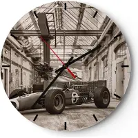 ARTTOR Wanduhr - Rund - Glasuhr - Formel 1 Rennen Retro - 30x30cm - Schleichendes Uhrwerk - Lautlos - zum Aufhängen bereit - Dekoration Modern - Wanddekoration aus Glas - C3AR30x30-4918