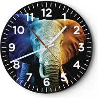 ARTTOR Wanduhr - Rund - Glasuhr - Bunt Elefant Fotografie - 30x30cm - Schleichendes Uhrwerk - Lautlos - zum Aufhängen bereit - Dekoration Modern - Wanddekoration aus Glas - C4AR30x30-4768