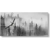 DEQORI Glasuhr 60x30 cm Zahlen 'Nebelwald Stille' Wanduhr Glas Uhr Design leise Küchenuhr