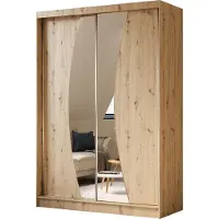 Masseno Schiebetürenschrank VOCE 150 cm Kleiderschrank Schlafzimmer Schrank 2-türig mit Spiegel Eiche Artisan