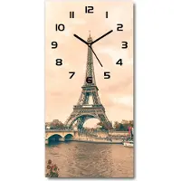 Tulup Wanduhr aus Glas – 30x60 cm - Glasbild - Glasuhr - Gehärtetes Glas -Eiffelturm Paris