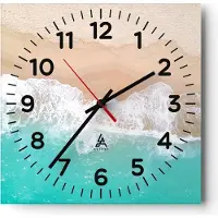 ARTTOR Wanduhr - Quadrat - Glasuhr - Meer Welle Sand - 30x30cm - Schleichendes Uhrwerk - Lautlos - zum Aufhängen bereit - Dekoration Modern - Wanddekoration aus Glas - C4AC30x30-3937