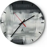 ARTTOR Wanduhr - Rund - Glasuhr - Abstraktion Schwarz Weiß - 30x30cm - Schleichendes Uhrwerk - Lautlos - zum Aufhängen bereit - Dekoration Modern - Wanddekoration aus Glas - C3AR30x30-4173