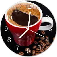 Tulup Glasuhr Wanduhr Küchenuhr Echt-Glas 30fi cm Kaffee Tasse braun rot