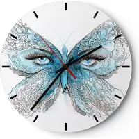 ARTTOR Wanduhr - Rund - Glasuhr - Illustration Gesicht Schmetterling Wimper - 30x30cm - Schleichendes Uhrwerk - Lautlos - zum Aufhängen bereit - Dekoration Modern - Wanddekoration aus Glas - C3AR30x30-3026
