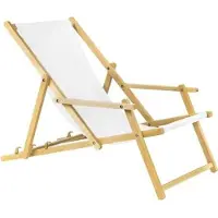 Sonstiges Holz Sonnenliege Strandliege Liegestuhl aus Holz 3 Stufen Klappbare Gartenliege mit Armlehne weiß