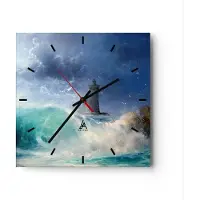 ARTTOR Wanduhr - Quadrat - Glasuhr - Leuchtturm Meer - 40x40cm - Schleichendes Uhrwerk - Lautlos - zum Aufhängen bereit - Dekoration Modern - Wanddekoration aus Glas - C3AC40x40-3576