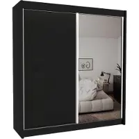 ALTDECOR Kleiderschrank mit Spiegel und Schiebetüren, kugelgelagerte Führungsschienen und Aluminium-Leisten - PARTI - 200 cm - Schwarz