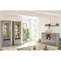 Lomadox Esszimmer Möbel Set mit 2 Vitrinen in grau mit Artisan Eiche Nb. CHATHAM-61, inkl. LED Beleuchtung