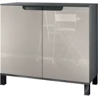 Vladon Kommode Sylt V3, Moderner Küchenschrank mit 2 großen Türen Anthrazit matt / Sandgrau Hochglanz (92,5 x 84.5 x 35)