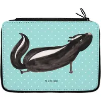 Mr. & Mrs. Panda Federtasche Stinktier Yoga - Türkis Pastell - Geschenk, Federmappe, Federmäppchen, Skunk, Bleistiftetui, Liebe, Schlampermäppchen, Lebe, Schulmäppchen