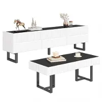 Xkiss Couchtisch und TV Möbelkombination Set Aufbewahrungsmöbelset in Schwarz-Weiß-Streifen Wohnzimmermöbel 170L×35B×47H+110L×50,5B×41H