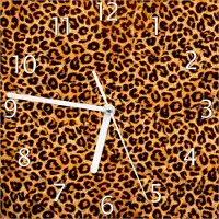 Wallario Design Wanduhr Leopardenmuster in orange schwarz aus Echtglas, Größe 20 x 20 cm
