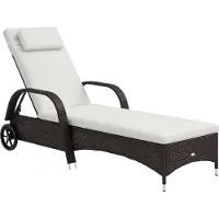 Dopwii Gartenliege mit Auflage, verstellbare Rückenlehne, Metallgestell, Polyrattan, braun+creme, 200 x 73 x 103 cm
