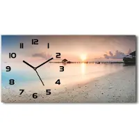 Tulup Wanduhr aus Glas – 60x30 cm - Glasbild - Glasuhr - Gehärtetes Glas - schwarze-zeiger - Malediven Strand
