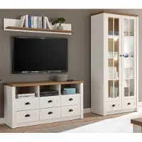 Furn.Design Wohnwand "Seyne" in weiß Pinie und Eiche hell Landhaus Wohnkombination 240 cm