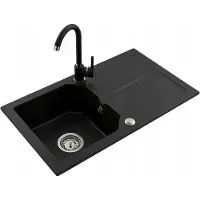 Sonstiges Granit Küchenspüle Spüle Einbauspüle Spülbecken 750x435mm Farbauswahl + Armatur, Farbe:schwarz